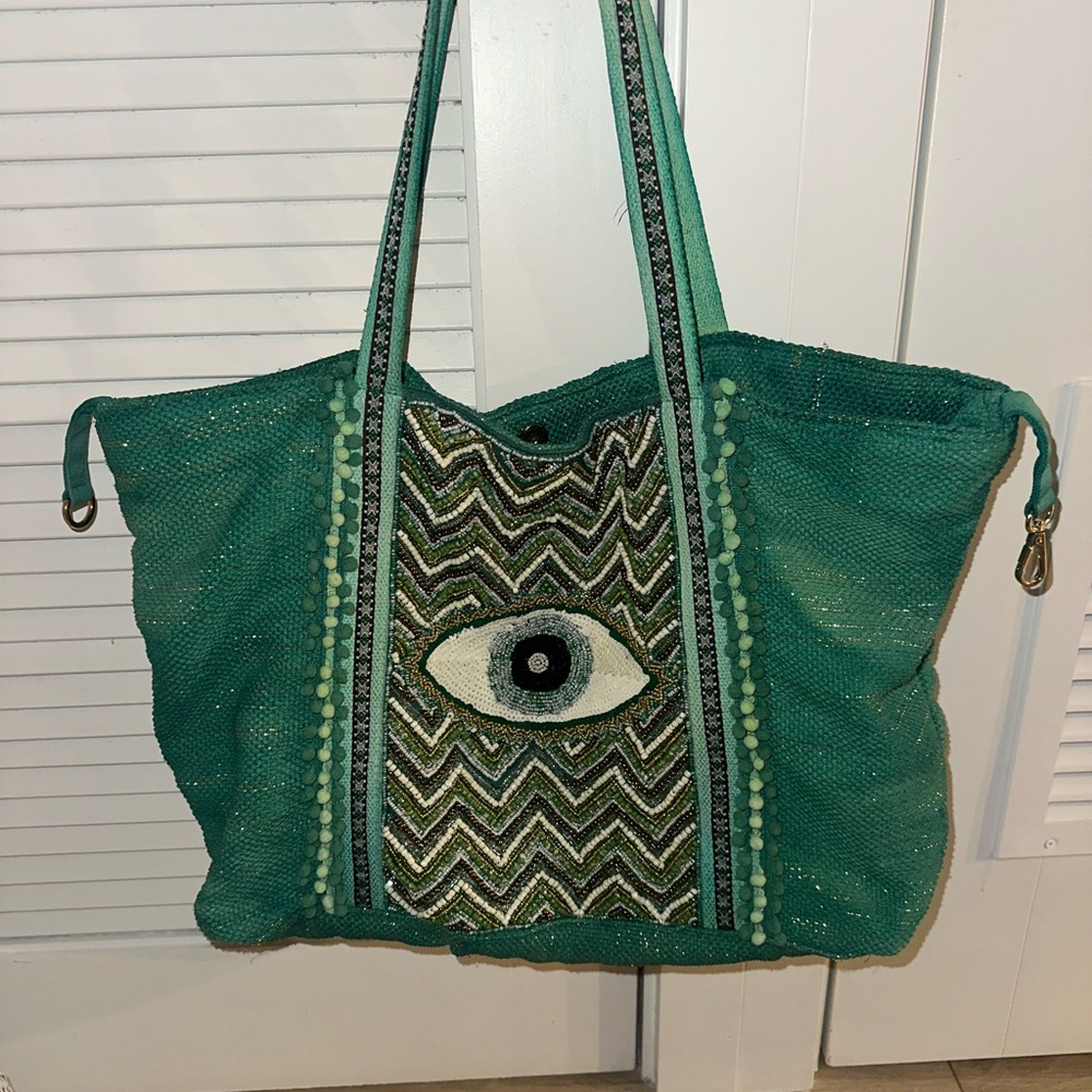 Green Tote Bag with Eye Design